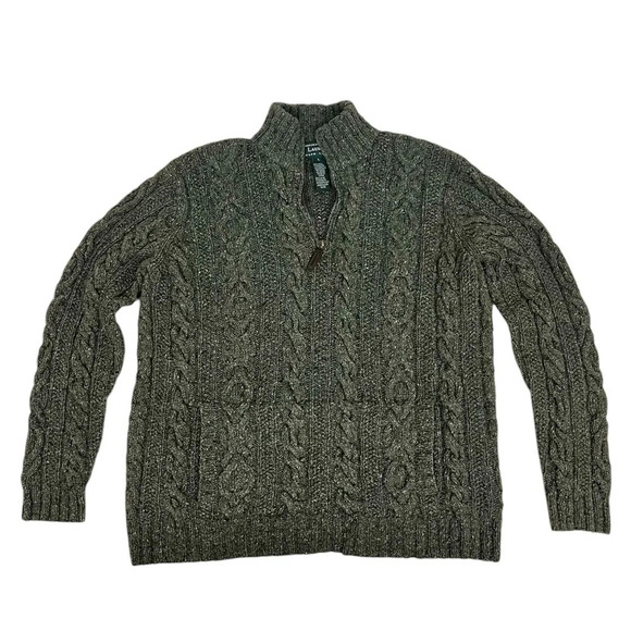 VTG Ralph Lauren Green Wool Fisherman Hand Knit 1/4 Zip Sweater Mens Size Large - Picture 1 of 9